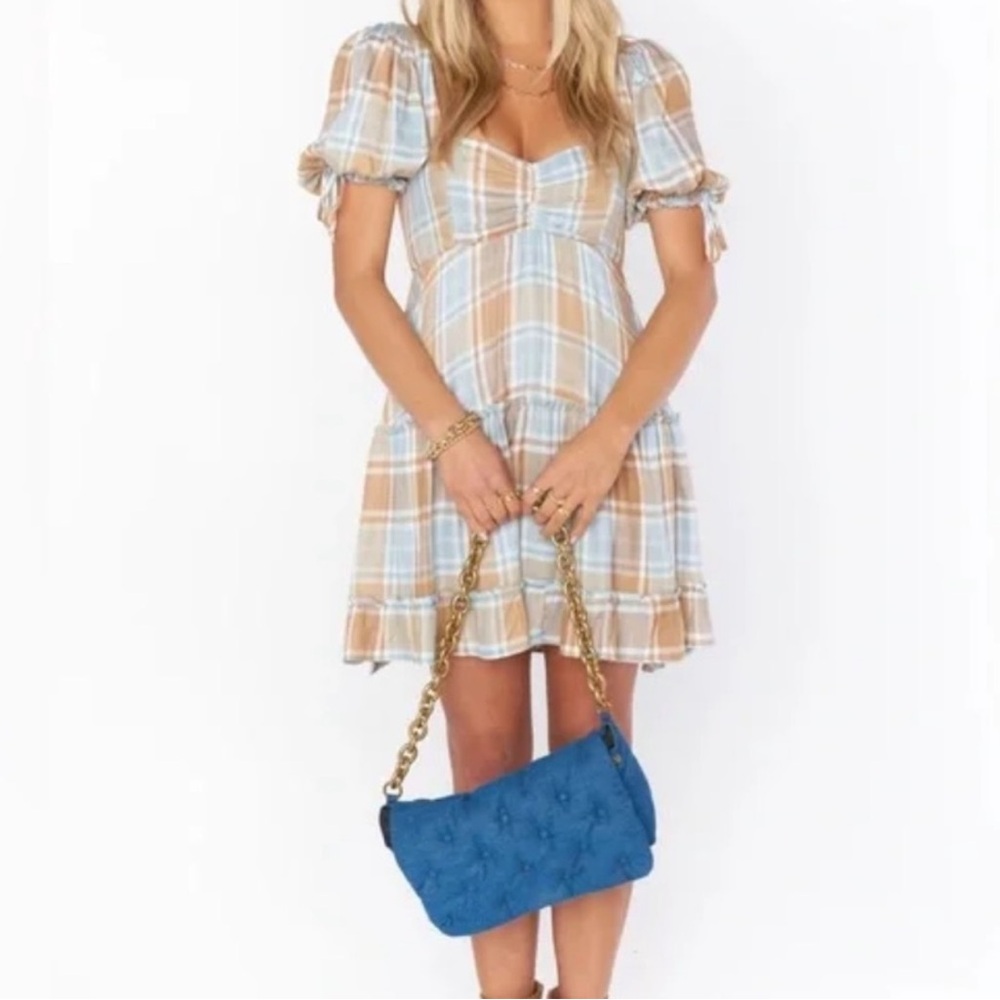 Show Me Your MuMu Maryellen Mini Dress in Blue and Tan Plaid Size XS
